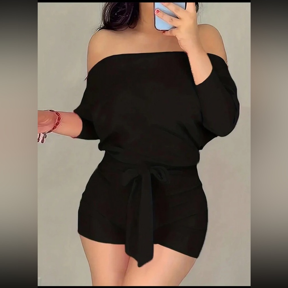 Off-Shoulder Black Shorts Romper